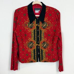 Vintage Donna Morgan Quilted Red Black Shirt Jacket 8